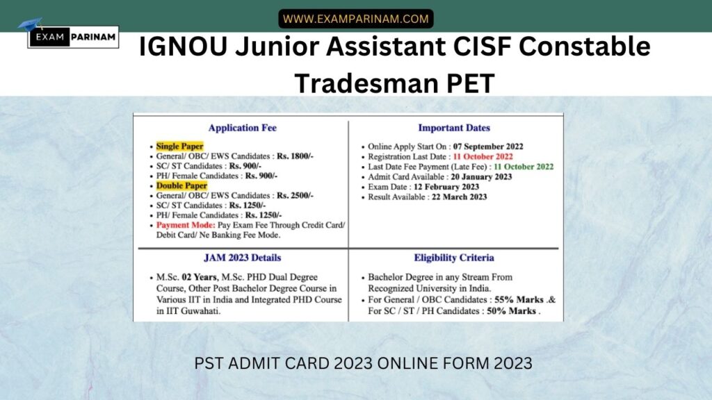 IGNOU Junior AssistantCISF Constable Tradesman PET